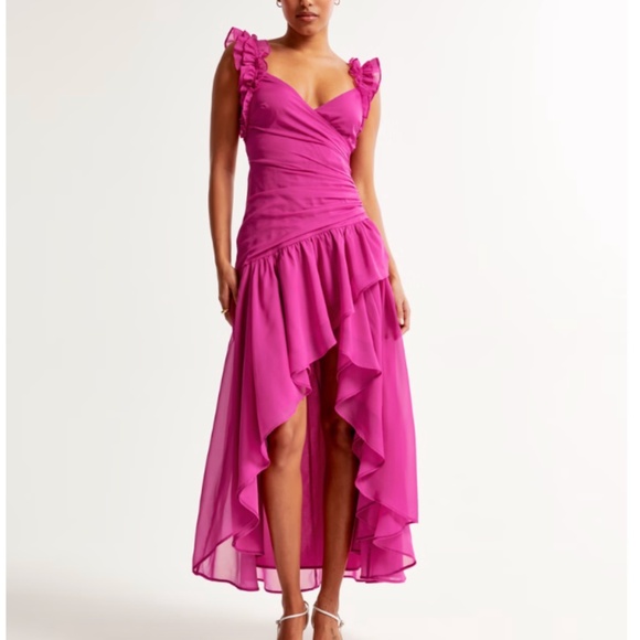 Abercrombie Pink Ruffle Strap High-Low Maxi Dress - Picture 4 of 14